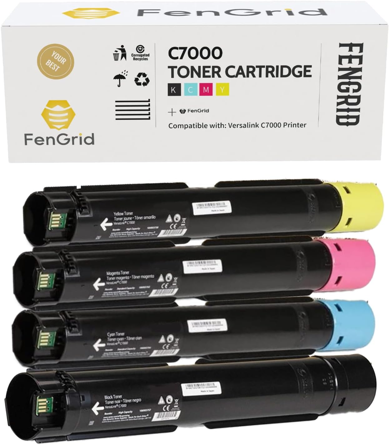 VersaLink C7000 Toner Cartridge, Extra High Capacity 106R03757 106R03758 106R03759 106R03760, Works with Printer Models Xerox VersaLink C7000 C7000DN C7000N C7000V (4 Pack, BK/C/M/Y)