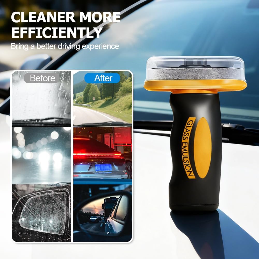 Fliwos 2025 Handheld Glass Oil-Film Remover, Portable Car Glass Cleaning Brush, Multifunctional Oil Film Remover for Car Windshield, Automotive Cleaner Tool for Clear Visibility (3)
