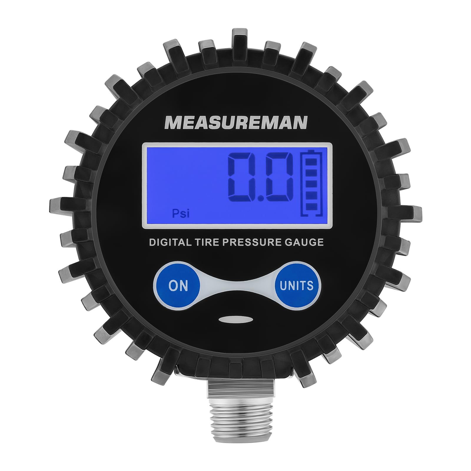 MEASUREMAN 2-1/2" Dial Size Digital Air Pressure Gauge with 1/4'' NPT Bottom Connector and Protective Boot, 0-250psi, Accuracy 1%, Battery Powered with LED Light Short Thread