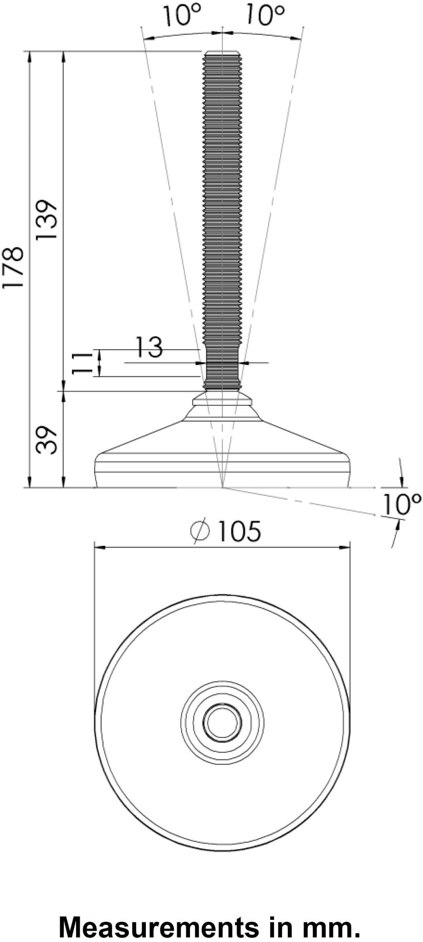 Pie de nivelación inoxidable 16x150x105 mm base y almohadilla antivibración 2200kg-Set de 4