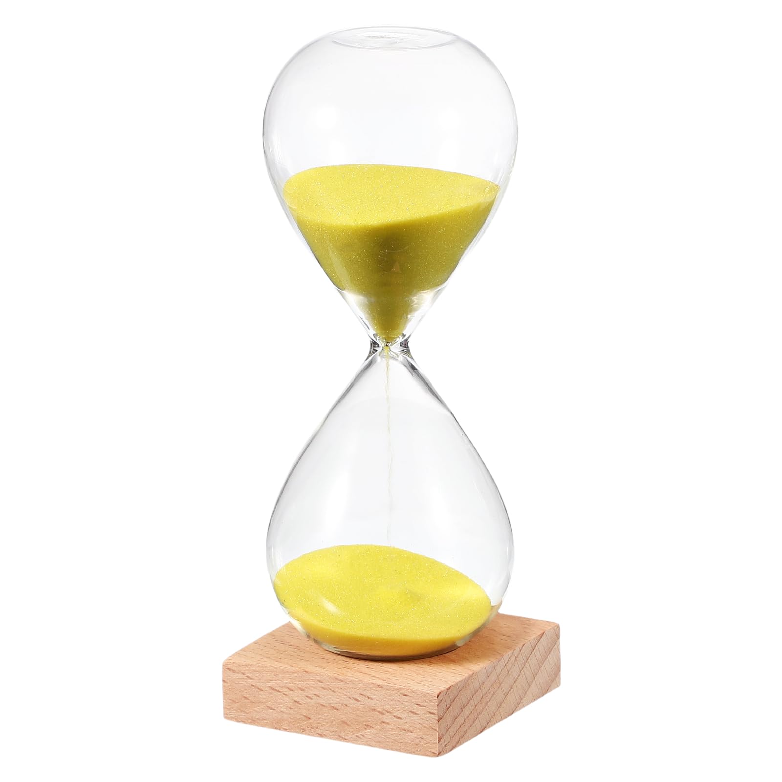 PATIKIL 15 Minutes Sand Timer, Sand Watch with Wood Base Hour Glass Sandglass Timer Clock for Living Room Home Office Restaurant Decoration, Yellow