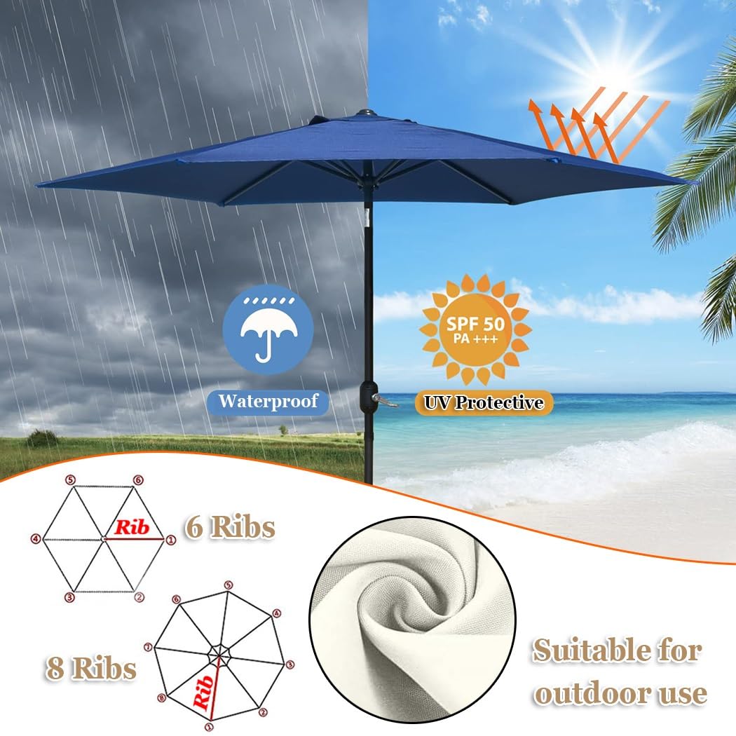 Generisch Sonnenschirmdach Ersatzbezug 200/270/300cm 6/8 Rippen UV-Schutz Sonnenschirmdach wasserdichte Schirmhülle für Balkon Garten Pool und Strand (Braun 6)