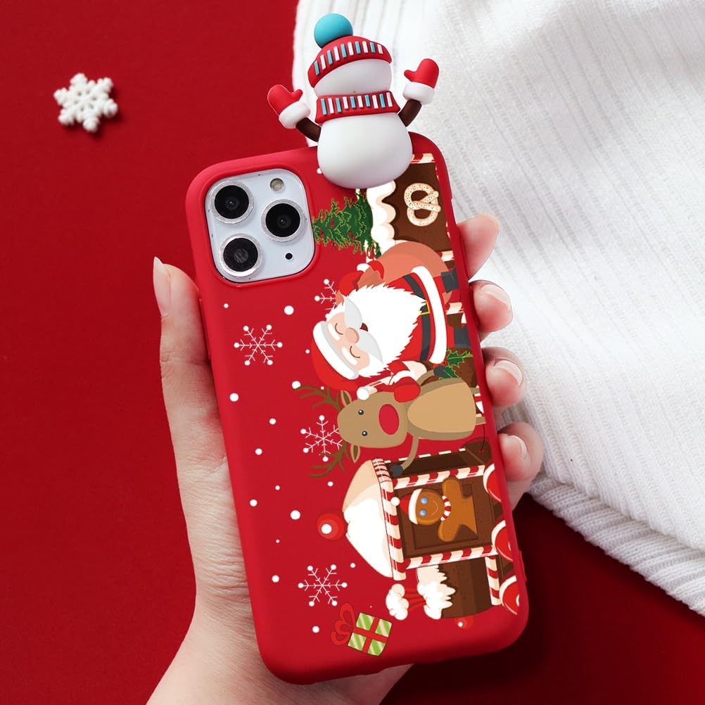 Schutzhülle für iPhone 14 Pro MaxInch, rote 3D-Puppe, Schneemann, Elch, Frohe Weihnachten, Muster, weiches Silikon, TPU, hübsch, flexibel, Schutzhülle für Kinder, Mädchen, Frauen, 2 Stück