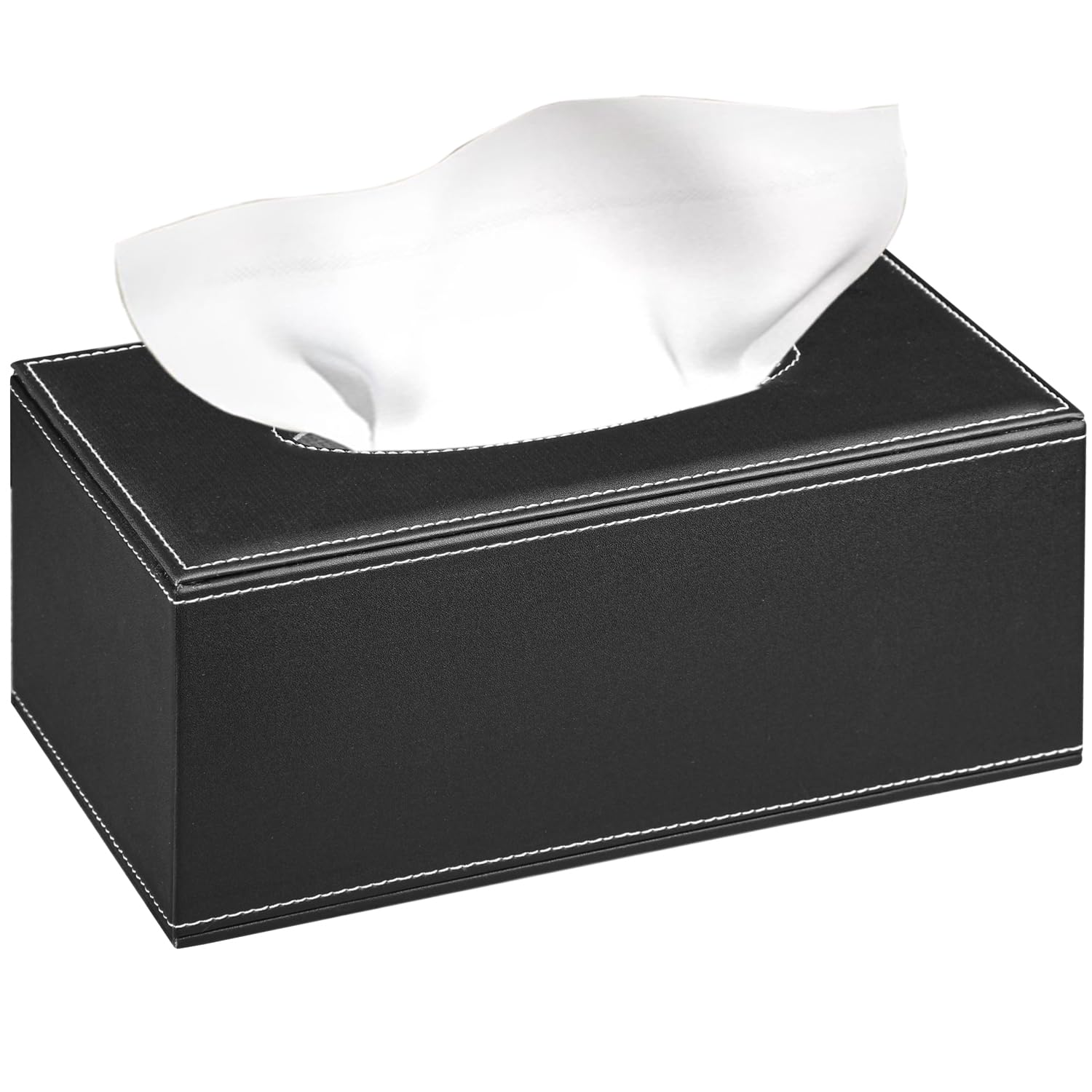 Leather Tissue Box Cover Rectangle,Stylish Tissues Box Holder Modern Rectangular Facial Paper Towels Organizer/Dispenser Decor Tissue Cover for Bathroom NightStand Coffee Table Home Office Desk.Black