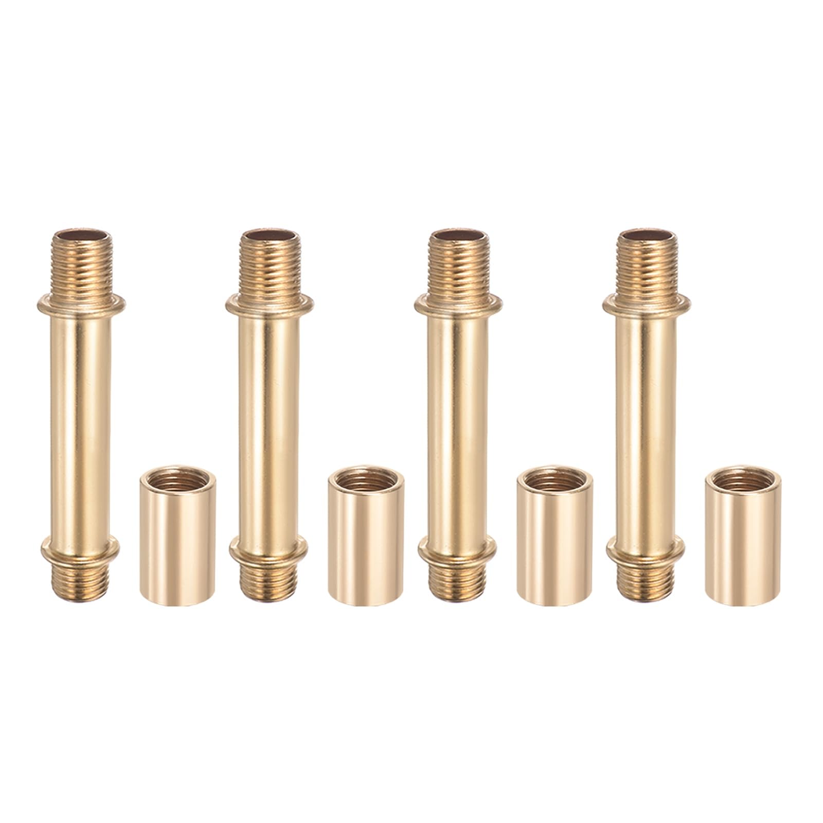 PATIKIL Straight Pipe Lamp Stems Rod Kit, 4 Set M10 Carbon Steel 60mm(2.36") Long Double End Thread Rod with Coupling Nuts Sleeve Connector for Table Lamps Chandeliers,Gold