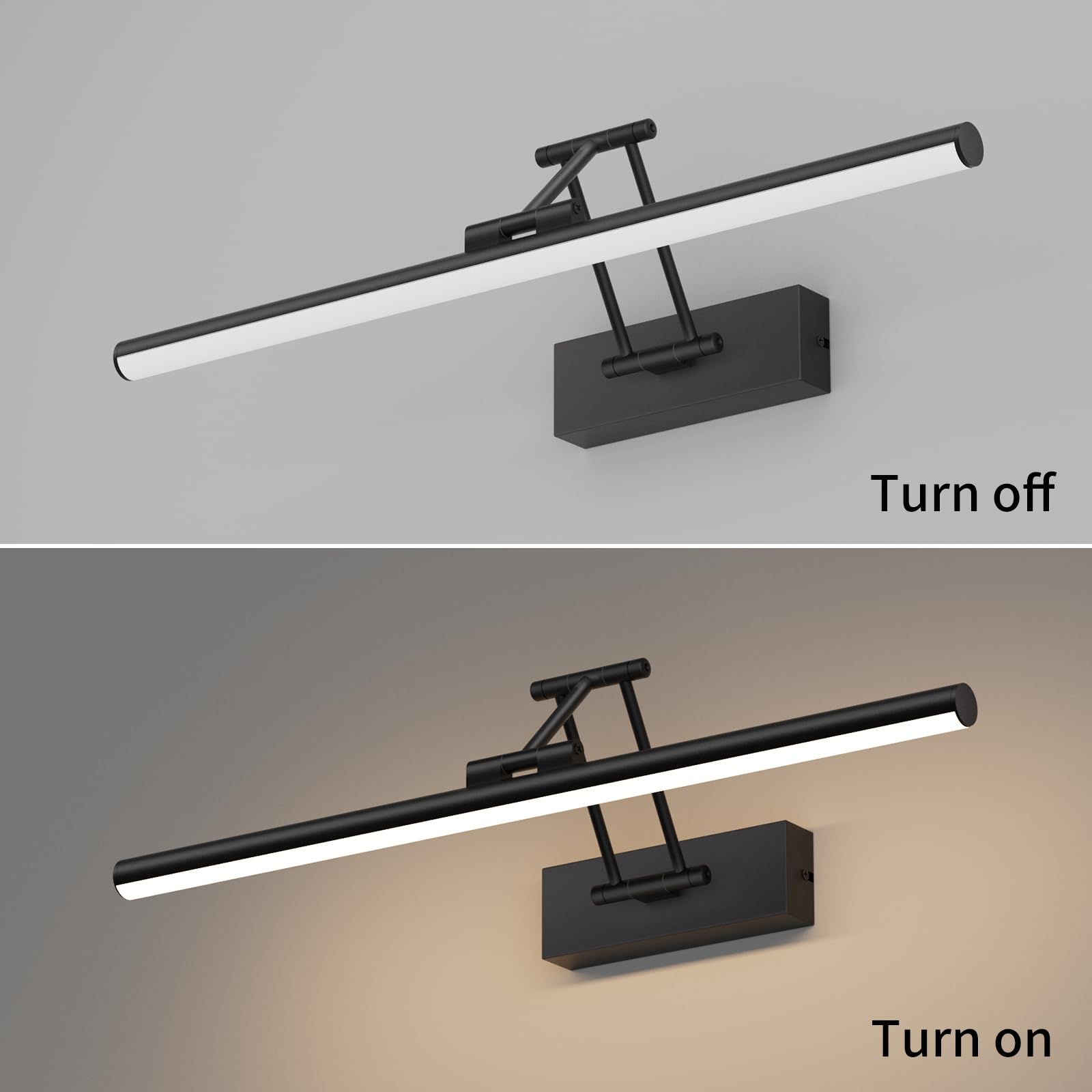 Klighten Lampa lustrzana LED łazienkowa 50 cm, obrotowe lampy lustrzane do łazienki IP44, oświetlenie lustra łazienkowego 16 W 1200 lm, oświetlenie lustra łazienkowego LED