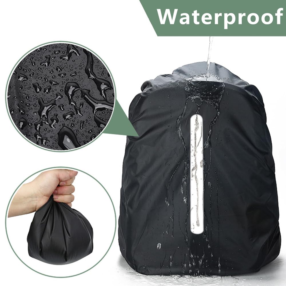 Mochila impermeable con cubierta de lluvia, paquete de 2, reflectante, para senderismo, camping, viajes, ciclismo, M (30-40 L), Negro -, 30-40L, Equipaje y equipo de viaje