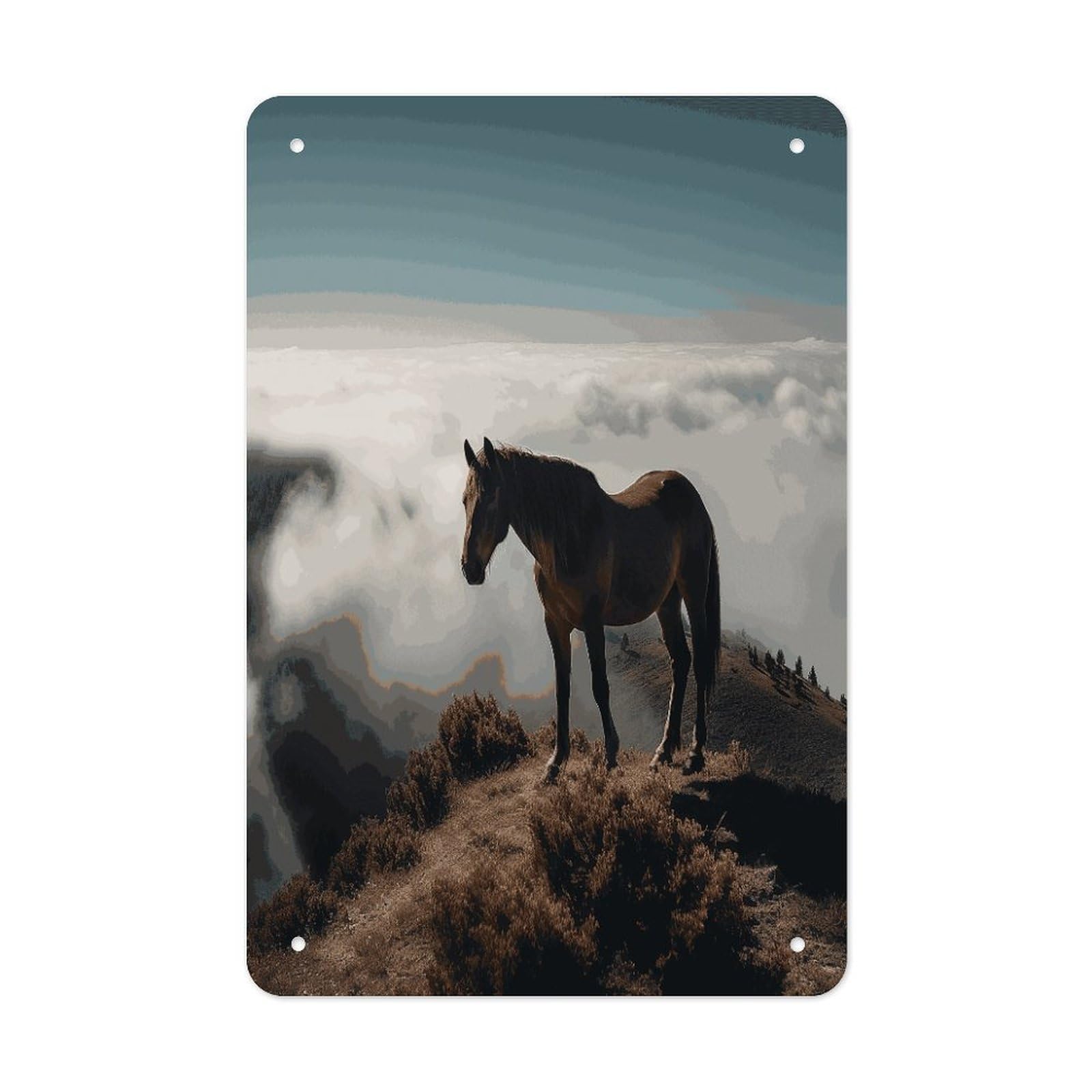 Btcowzrv Style Horse On A Misty Mountaintop Metal Tin Sign Wall Decor Hanging Plaque