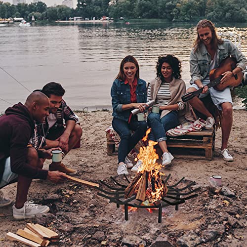 Obqer Fire Grate, Log Fire Pit Grate, 24'' Round Fire Pit Grate With Firewood Tongs, Burning Rack Holder 6 Legs Firewood Grates, Heavy Duty Fireplace Grates With Mesh For Fireplace Stove & Courtyard. #TOP5