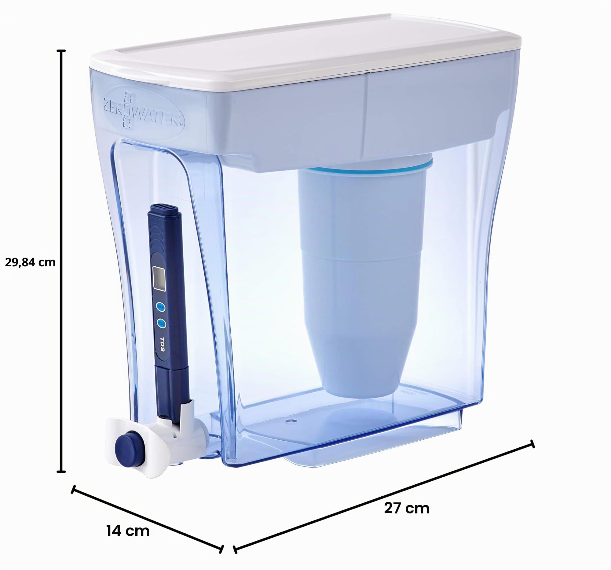 ZeroWater Distributore di filtro dell'acqua a 5 sta+misuratore TDS, certificato IAPMO per ridurre PFOA/PFOS, fluoruro, piombo e altri metalli pesanti, senza BPA