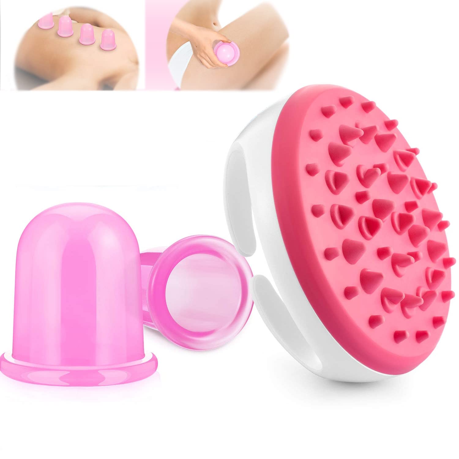DELFINO Anti Cellulite Cup with Cellulite Massager, Vacuum Suction Cup for Cellulite Treatment, Cellulite Remover, Best Silicone Suction Cup Set for Cupping Therapy (2 Cups + 1 Brush)