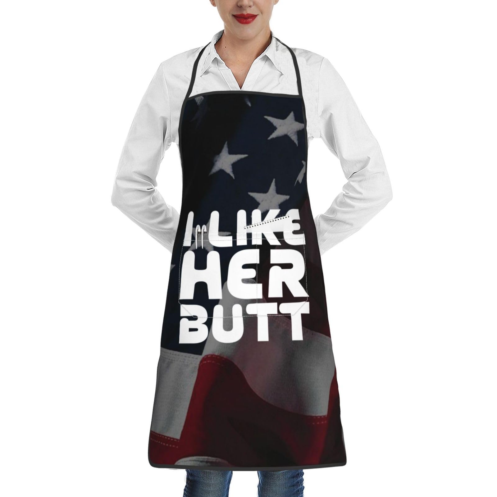 nopicsn I Like Her Butt Apron for cooking with Pockets Women Men Kitchen Chef Funny Aprons