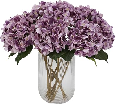 Tifuly Purple Hydrangea Artificial Flowers - 5 pcs Realistic Single 18.13 in Long Stem Fake Silk Hydrangea Bouquets for Party Wedding Centerpieces Home Office Decor