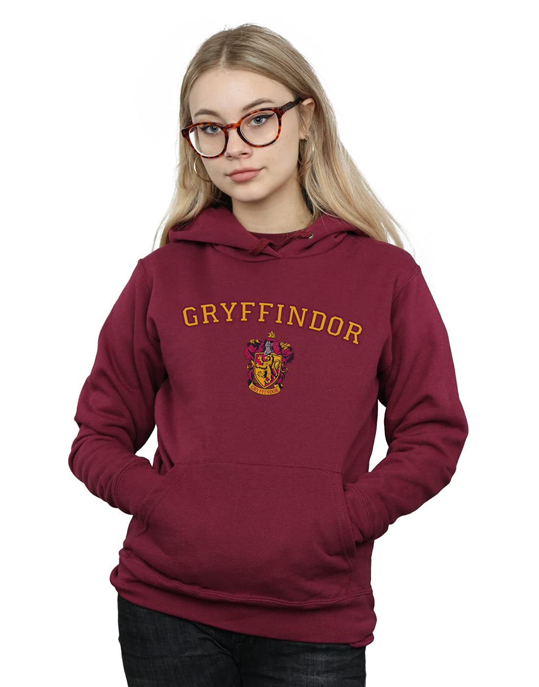 Absolute Cult Women's Burgundy Harry Potter Gryffindor Crest Hoodie Small