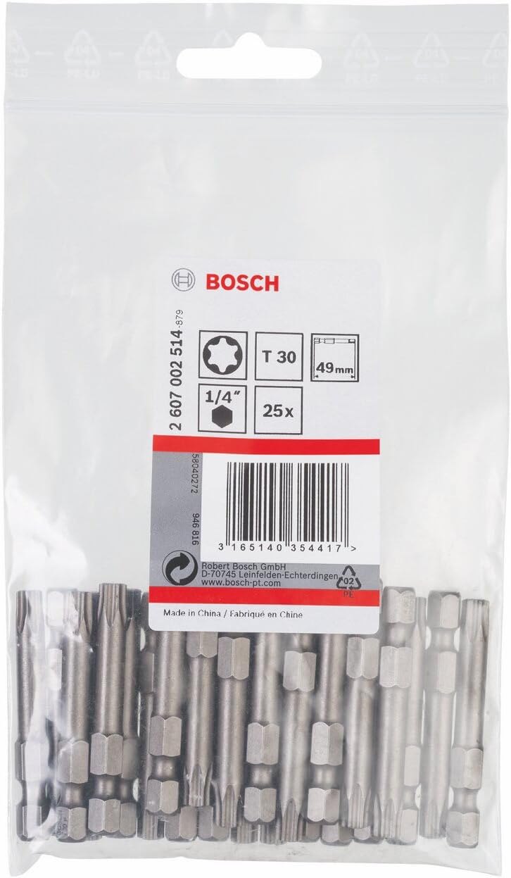 Bosch 2607002514 Extra Hard Screwdriver Bit, T30, 49mm Length, Blue