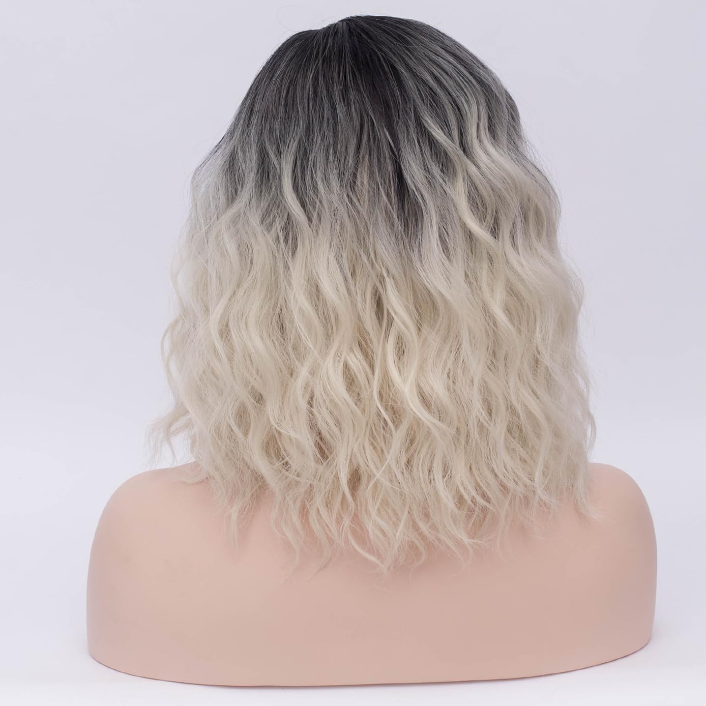 BERON  Wigs for Women Short Curly Bob Wavy Wig Girls Ombre Green 14" Body Wave Shoulder Length Hair Wig Heat Resistant Synthetic Halloween Cosplay Daily Party Wigs: BERON Black Ombre Platinum Women Wig Girls Short Curly Wavy Hair Wigs Shoulder Length Synthetic Wigs for Daily or Cosplay Use