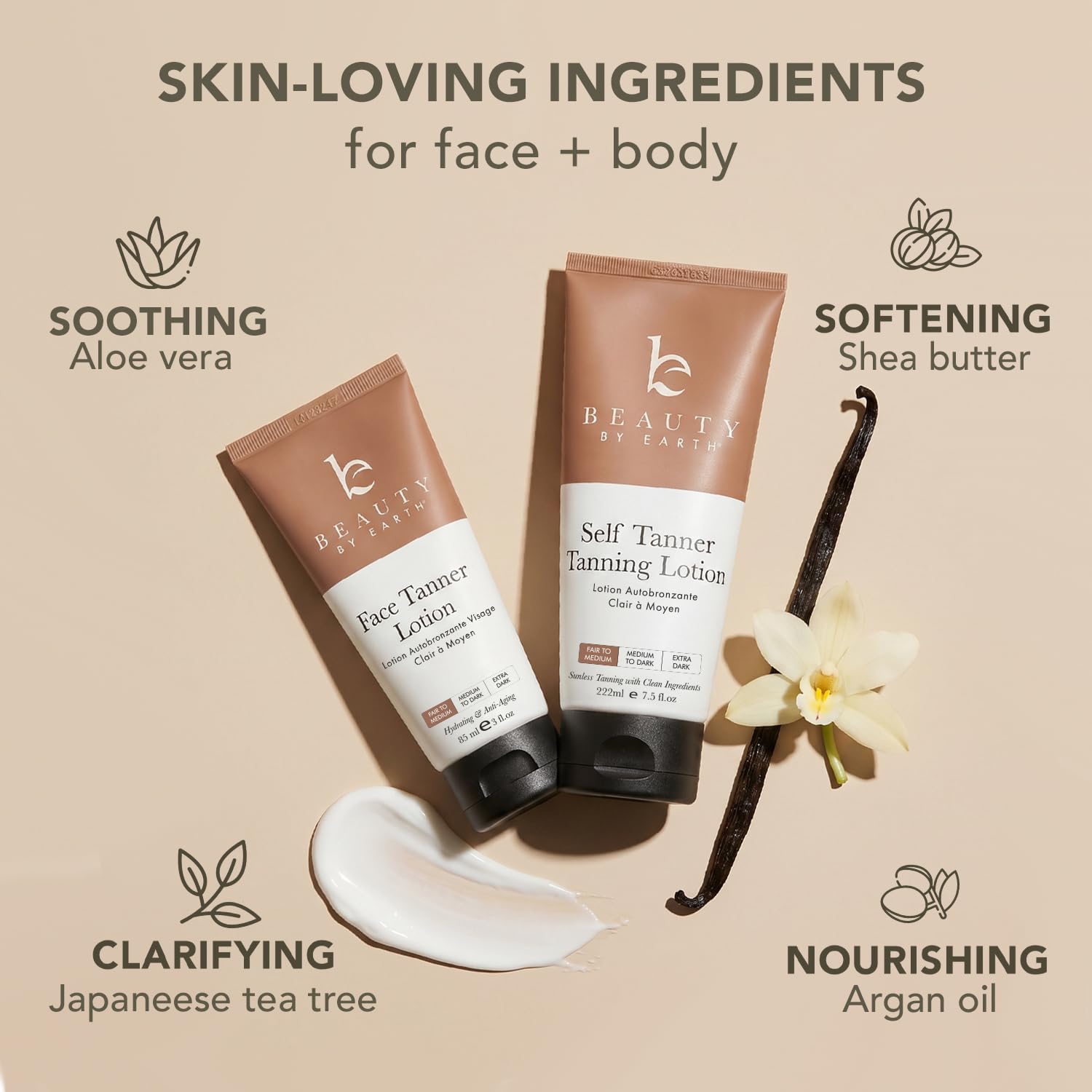 Beauty by Earth Self Tanner for Face & Body with Aloe Vera & Shea Butter