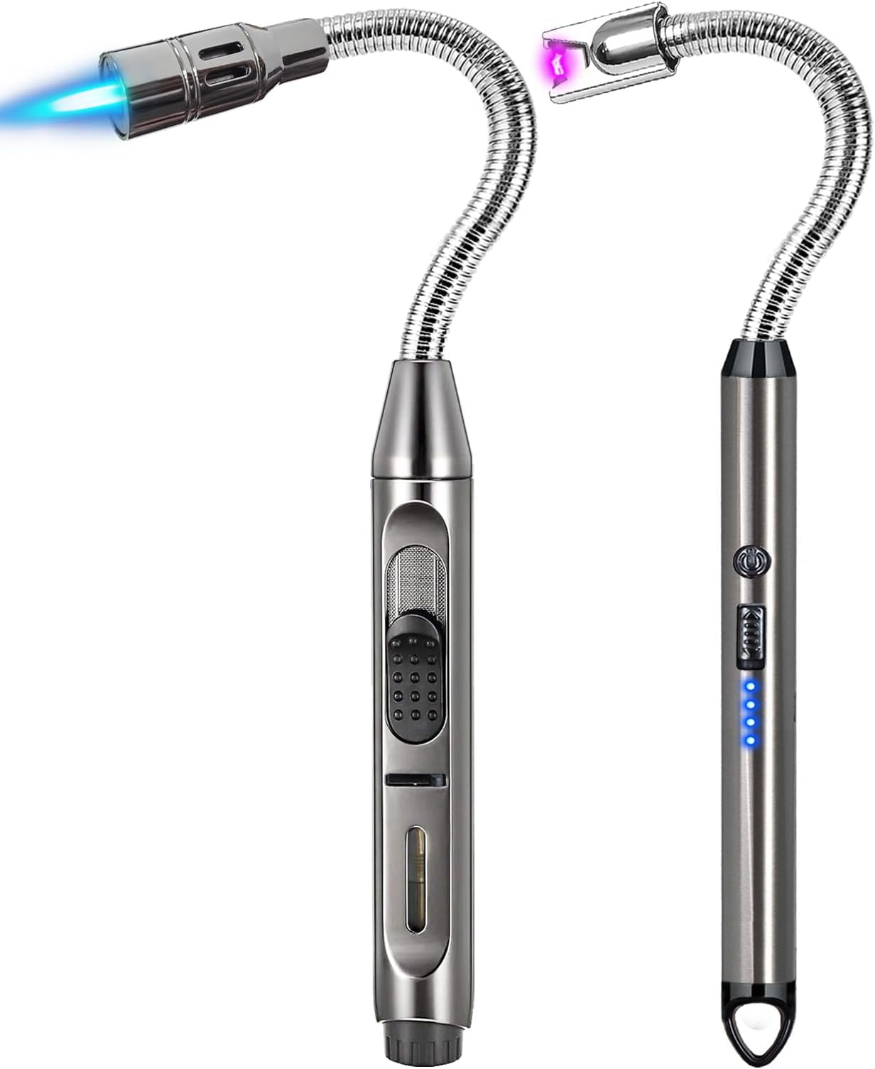 2 Pack Candle Lighter Electric Arc Long Flex Neck Utility Butane Torch Lighters Rechargeable USB Refillable Gas Jet Flame Windproof Lighter for Camping BBQ Grill Gas Stove