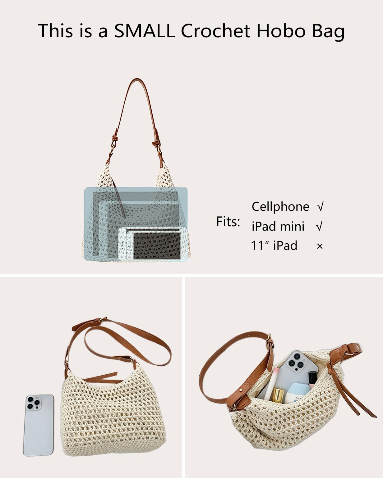 Ulisty Damen Baumwolle Häkeln Maschen-Tasche Handgewebte Sommer Strand Tragetasche Gestrickt Urlaub Hobo Schnur Tasche Bohemian Shopper Schulter Handtasche