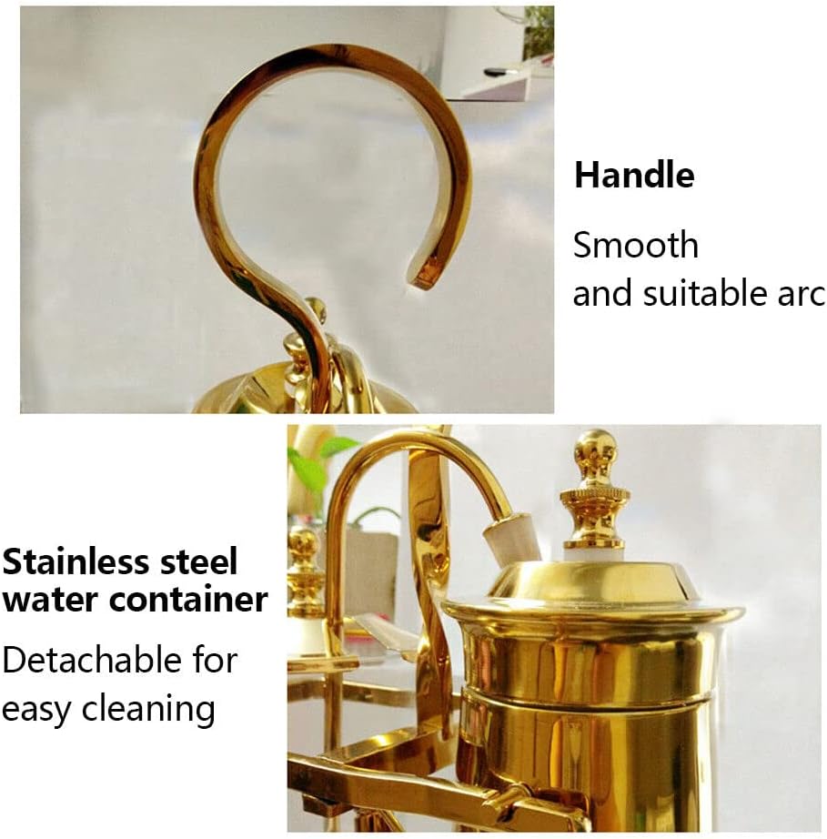 Belgian/Belgium Luxury Balance Syphon Coffee Maker, Elegant Double Ridged Fulcrum with Tee Handle, Gold