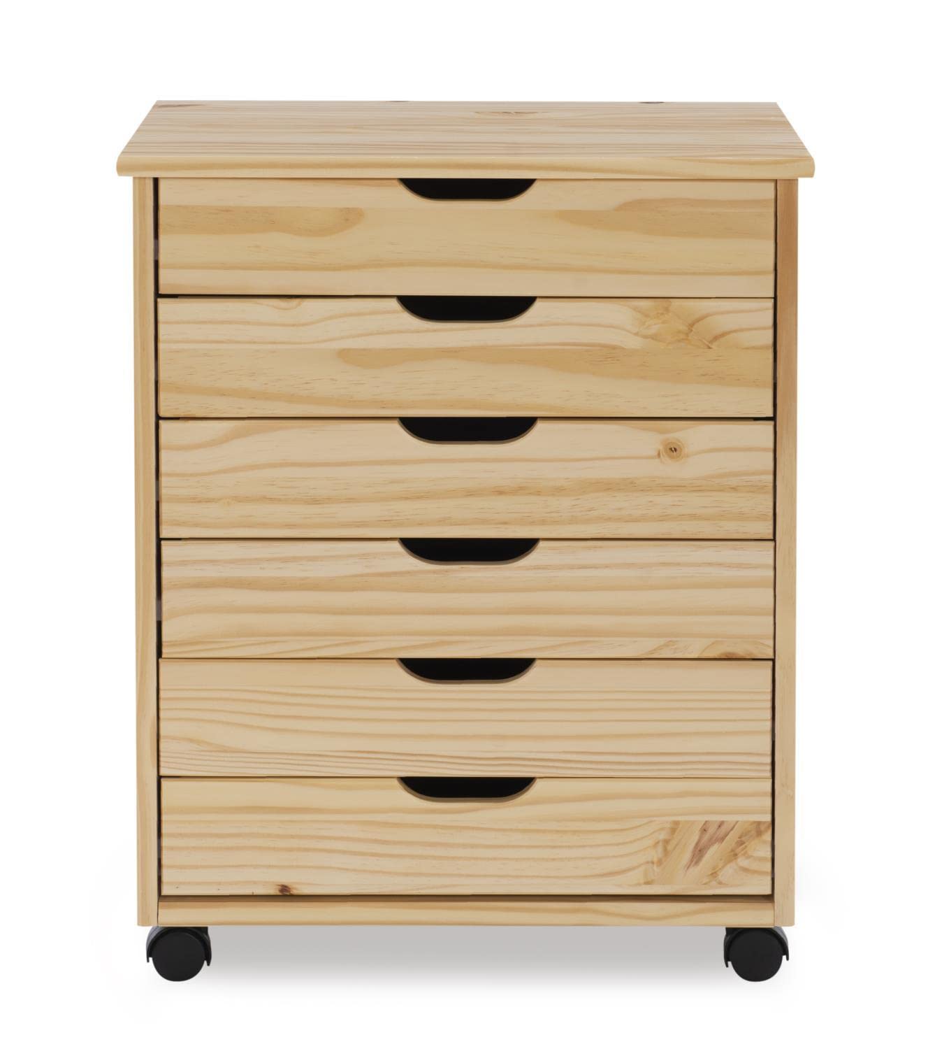 Linon Cary Natural Six Drawer Wide Roll Cart