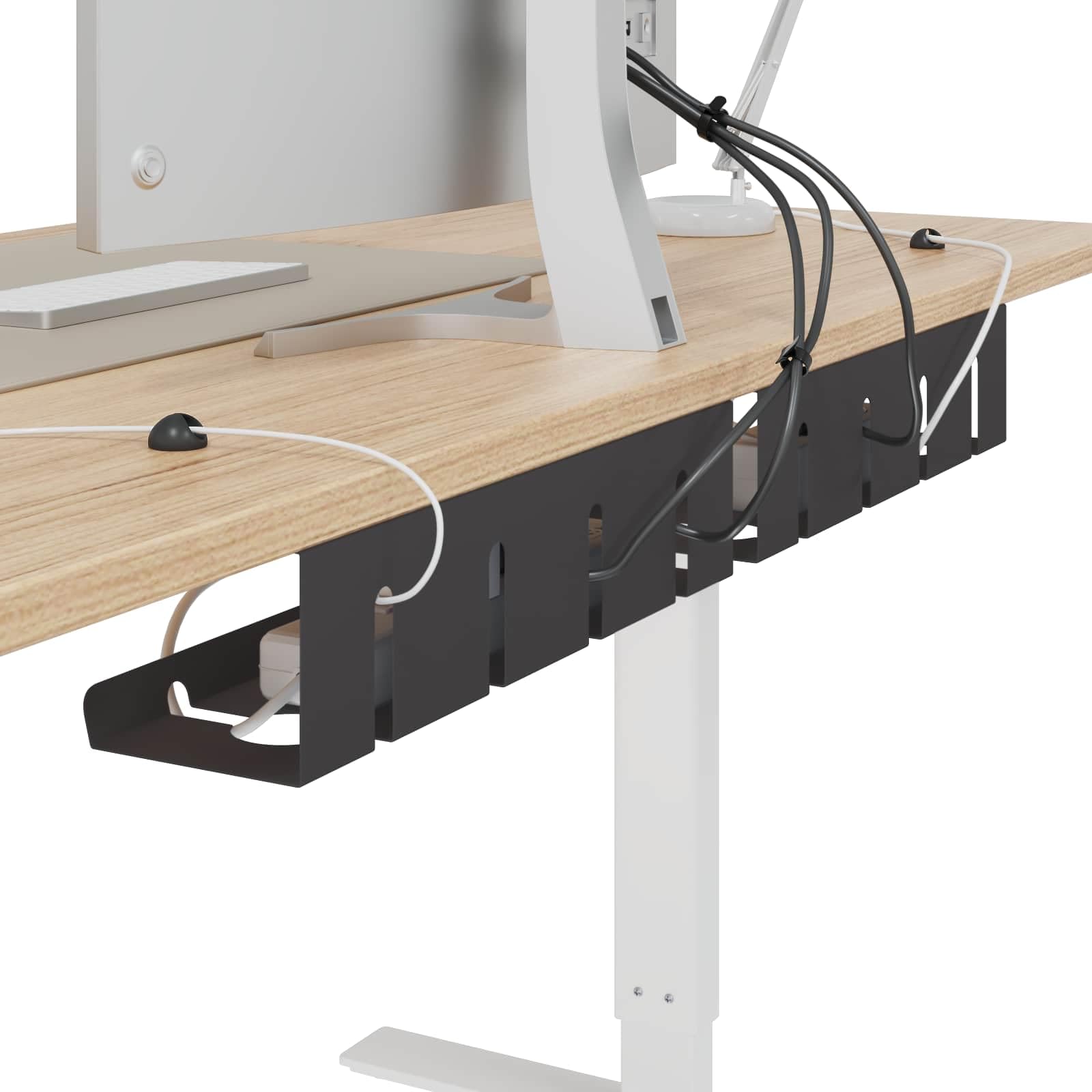 2er Set Kabelmanagement Unter Tisch, Kabelkanal für Schreibtisch aus pulverbeschichtetem Stahl, Schwarz, 43x12x10cm Kabelsortierer