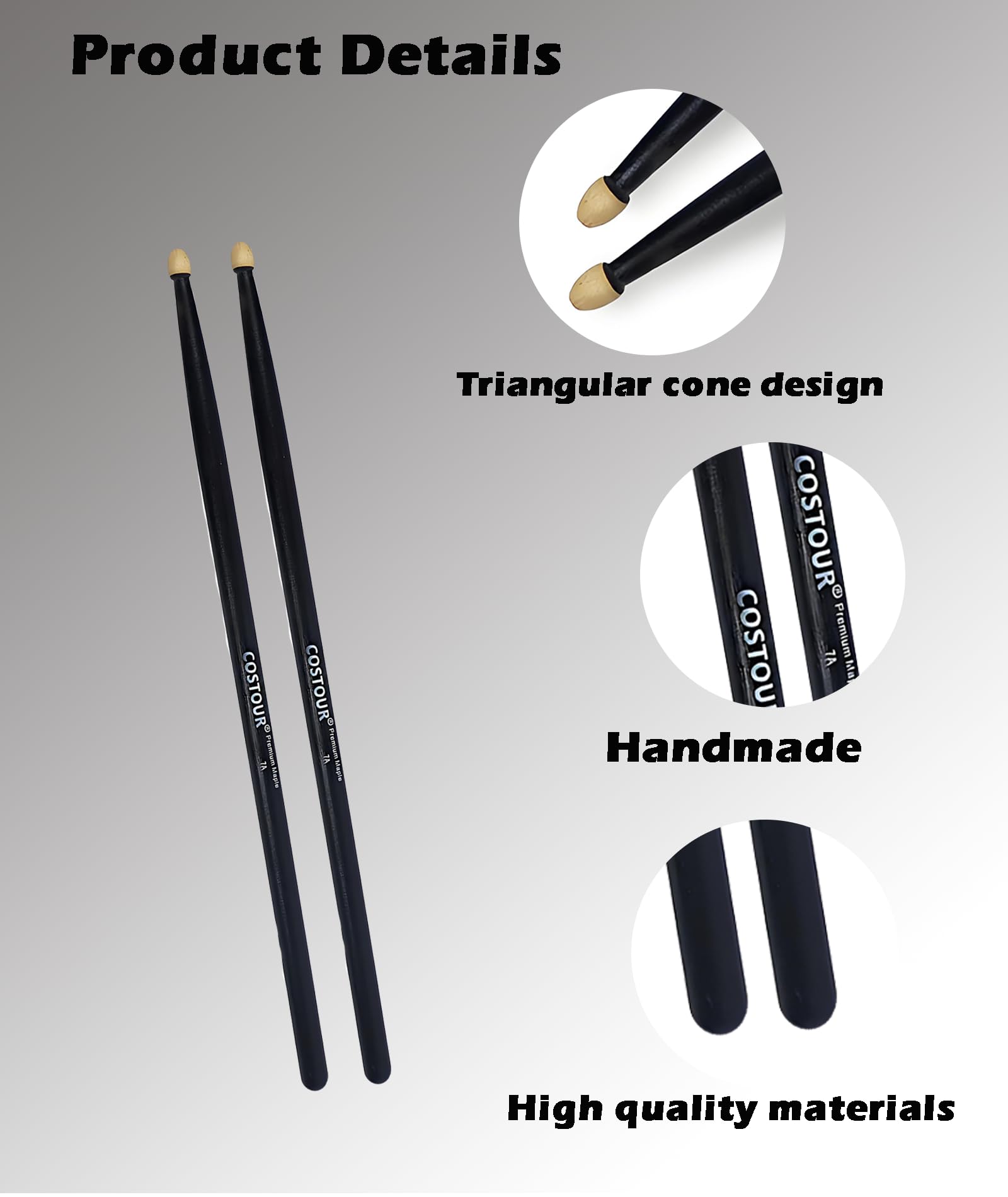 Drum Sticks,7A Drum Sticks,Drumstick,Enhanced Anti Slip Grip,Suitable For Performance and Durable Practice Rock,Suitable for Studio Recording and Live Performances - Image 3 thumbnail