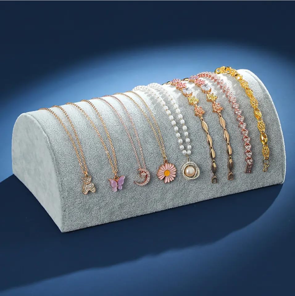 Image of Jewelry Store Counter Oval Necklace Display Rack - Gray Velvet Stand (Grey)