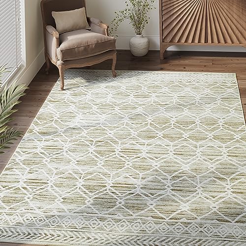 jinchan Moroccan 5x7 Area Rugs for Bedroom - Machine Washable Soft Modern Geometric Stain Resistant Non-Slip Ultra-Thin Low-Pile Carpet for Living Room Kitchen Dining Room (5x7ft,Taupe)