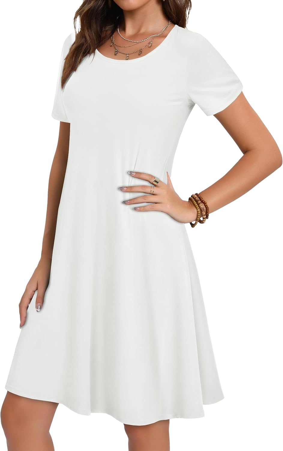 Summer Dresses for Women Casual Short Sleeve Sundress Scoop Neck Beach T Shirt Dress with Pockets - Image 4