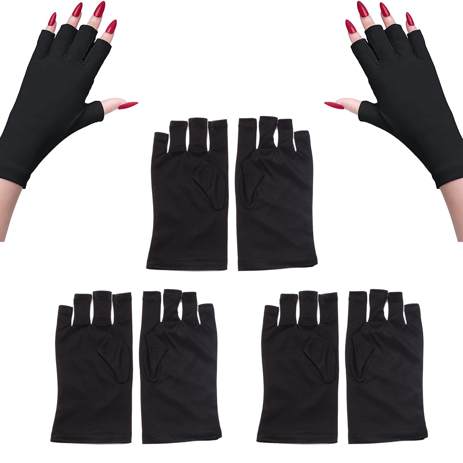 Produktbild von 1 Paar UV-Schutzhandschuhe Fingerlos – UPF 200+, Weich & Atmungsaktiv, Für Nagellampen & Outdoor-Aktivitäten, Schwarz