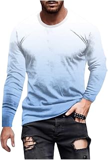 Generic Mens Long Sleeve Shirts Big and Tall Ombre Color Crewneck Basic T-Shirts Regular Fit Casual Fashion Athletic Tee Tops