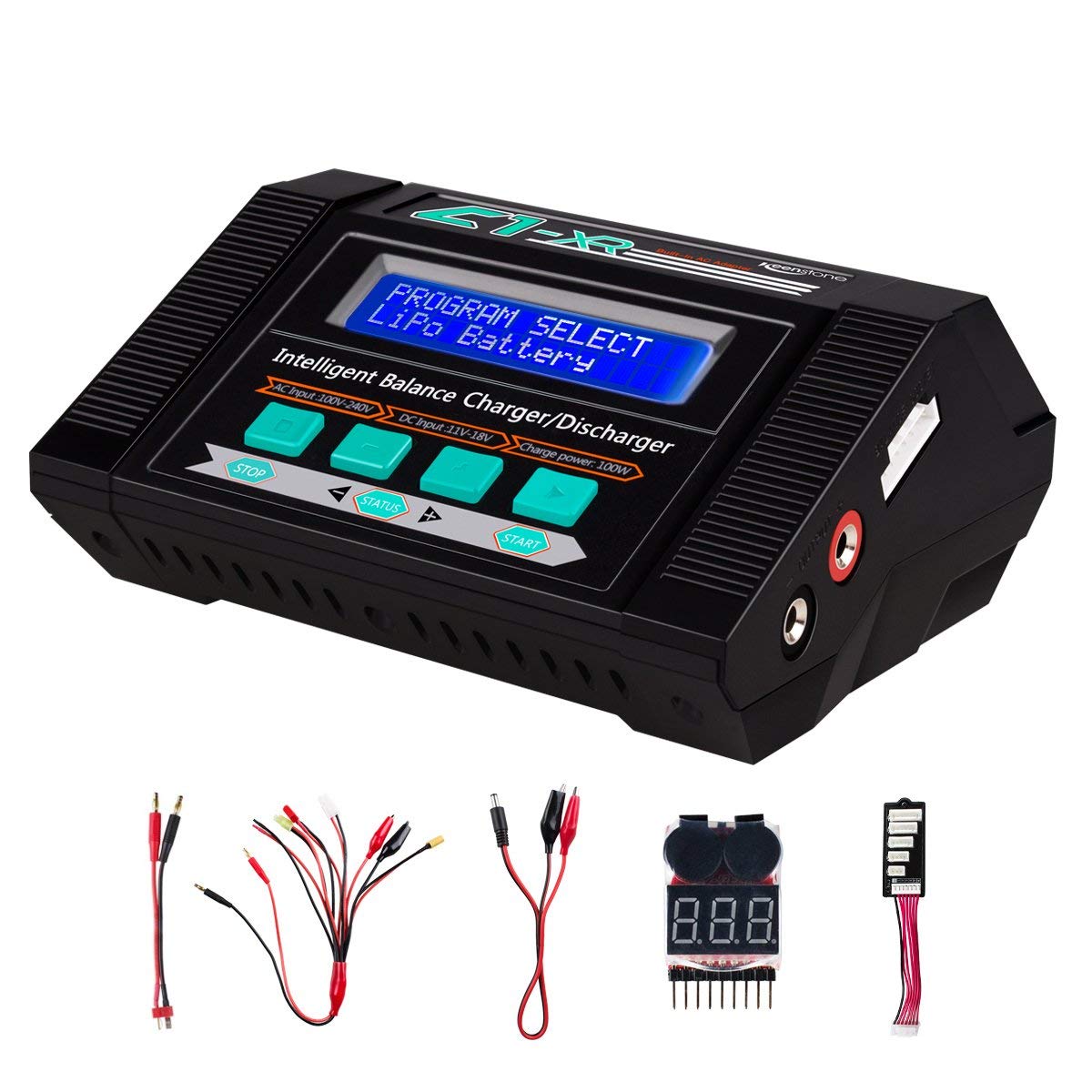 Keenstone Balance Charger Discharger for LiPo/Li-ion/LiFe/LiHV Battery (1-6S), NiMH/NiCd (1-15S), 10A AC 100W Charger for Mini Tamiya, Standard Tamiya, XT60, Deans connector, Alligator Clips