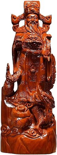 Escultura de mesa luckxuan estatua decorativa Atraer riqueza Feng Shui, adorno de madera tallado Dios de la riqueza Estatua de Buda Decoración del