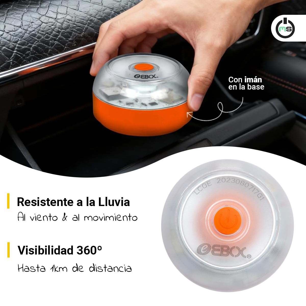 Baliza V16 Homologada DGT Luz de Emergencia IoT | Tarjeta SIM Integrada | Señal Conectada Geolocalizada DGT 3.0, Base Magnética, Visibilidad 1 km 360°, Incluye Pila V9 | Impermeable IP54