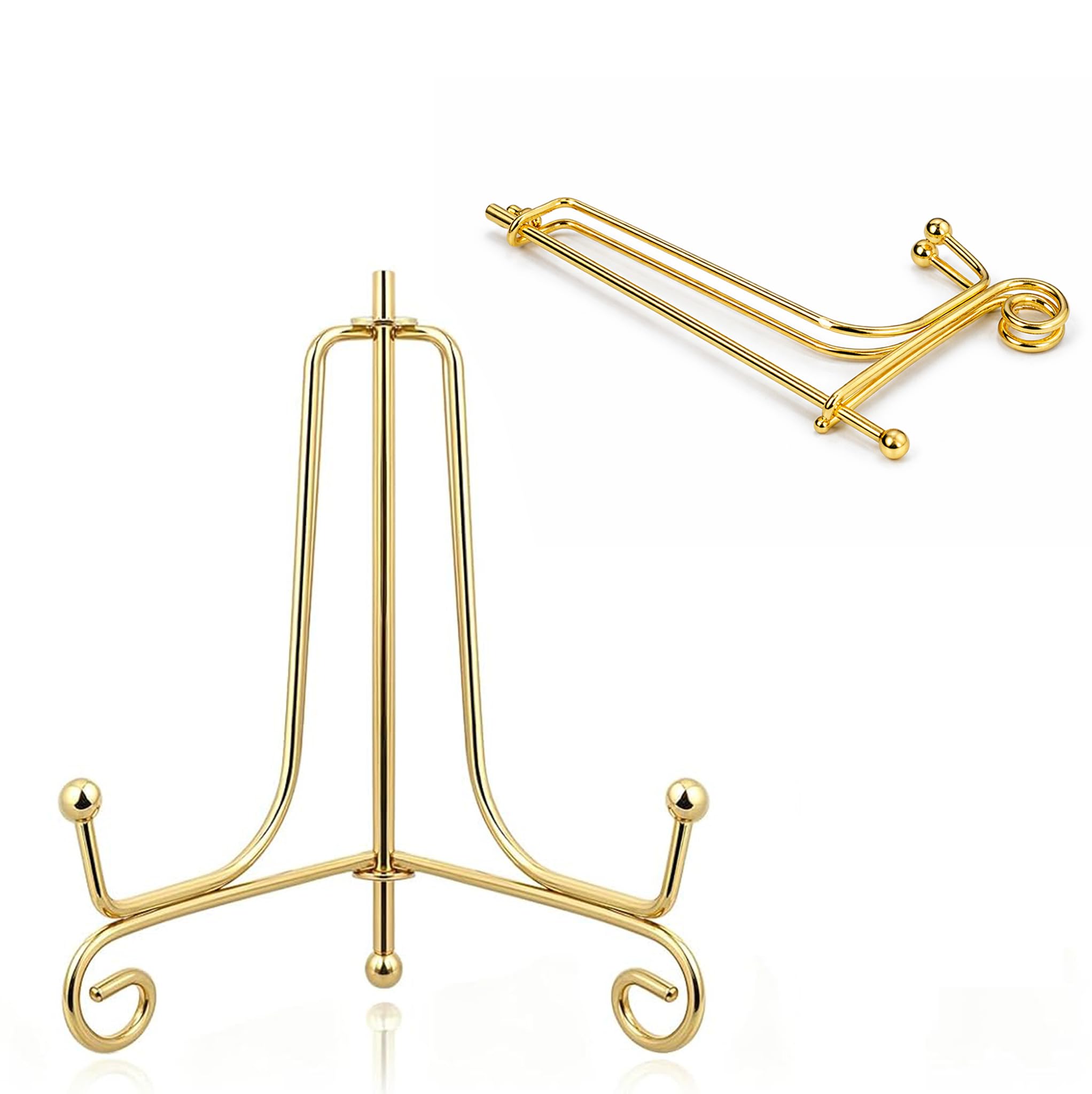 CURATED CART Gold Metal Display Stand for Plates & Frames, Foldable Tabletop Easel with Curved Design, Decorative Plate Stand for Decor, Photo Frame Stand for Table, Menu & Art Display (6in / 15cm)-image-42