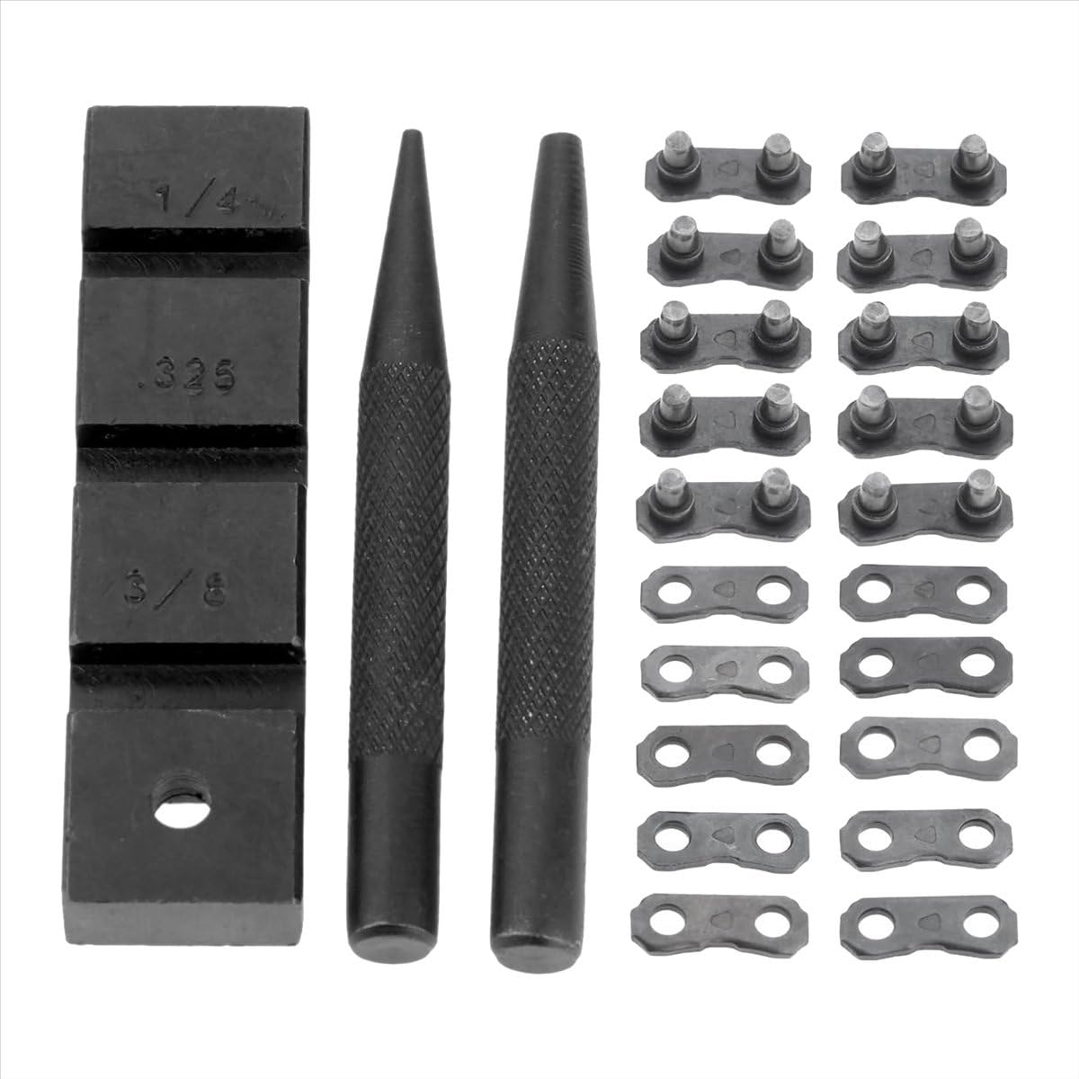 QLHbro 3PCS Pocket Chainsaw Breaker Chain Saw Repairing Mending Tool Set with 10 Sets 0.325in Joiner Link Repair