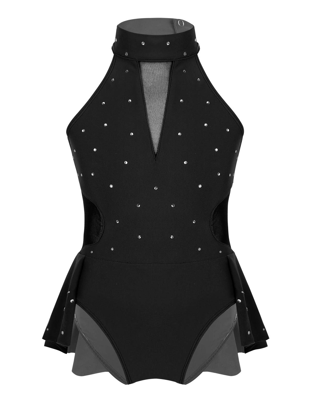 JEATHA Kids Girls Rhinestone Sleeveless Mock Neck Roller Skating Dress Gymnastic Leotard Ballet Dance Skirt