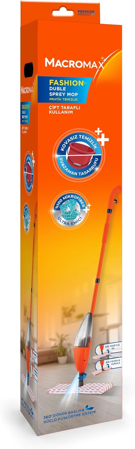 Macromax Fashion Çift Taraflı Sprey Mop, Kovasız Pratik Temizlik, 360 Döner Başlıklı Paspas