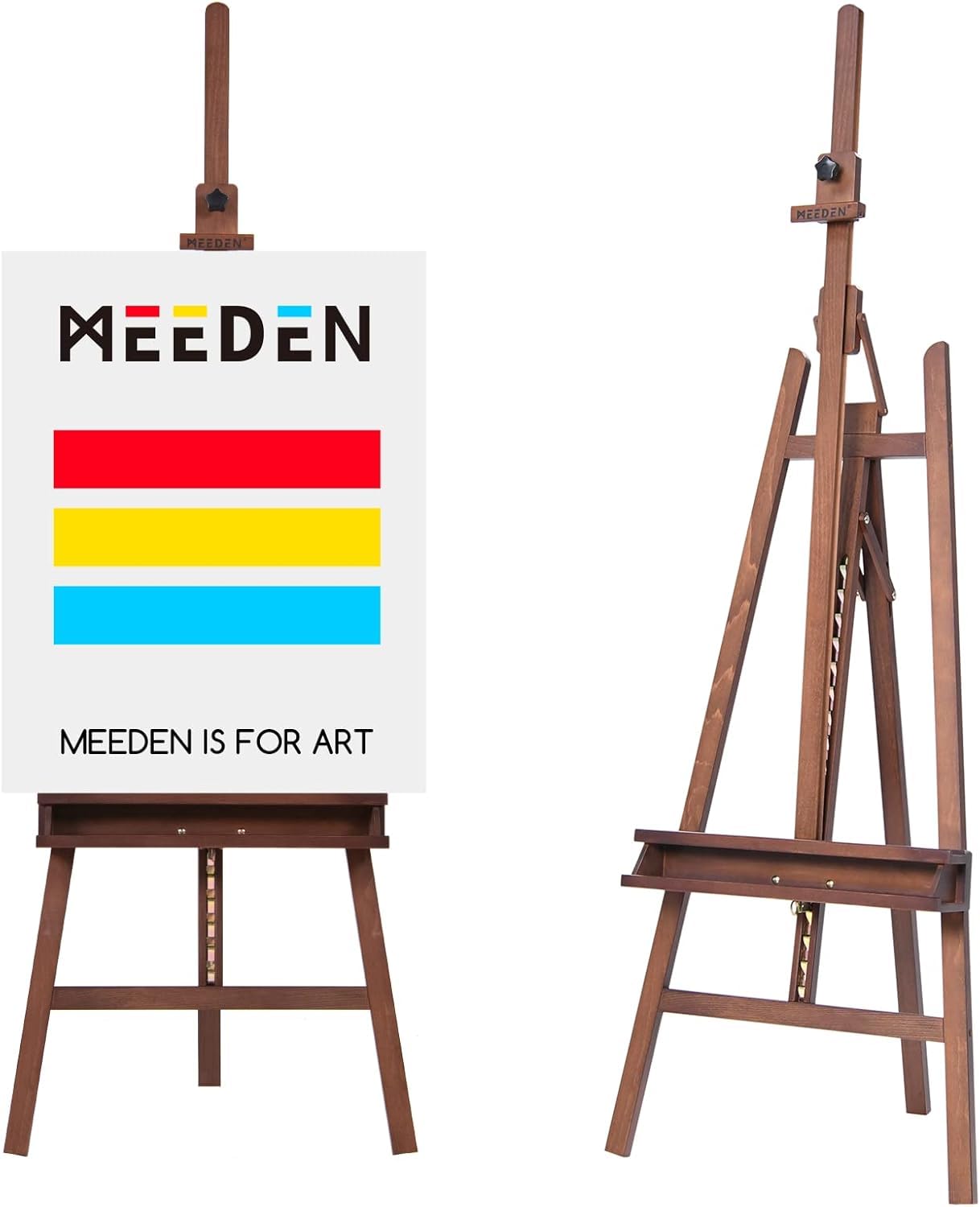MEEDEN Staffelei Holz Groß 66x226 cm, Verstellbarer Leinwand Ständer aus Deutsche Buchenholz, Klappbare Atelierstaffelei mit Aufbewahungstablett, Holzstaffelei Malstaffelei für Leinwände bis 122cm