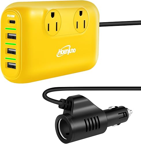 Hoenjuno Inversor de corriente para automóvil de 200 W, CC 12 V a 110 V CA, cargador de coche Loptop, 3 puertos USB, adaptador de enchufe para