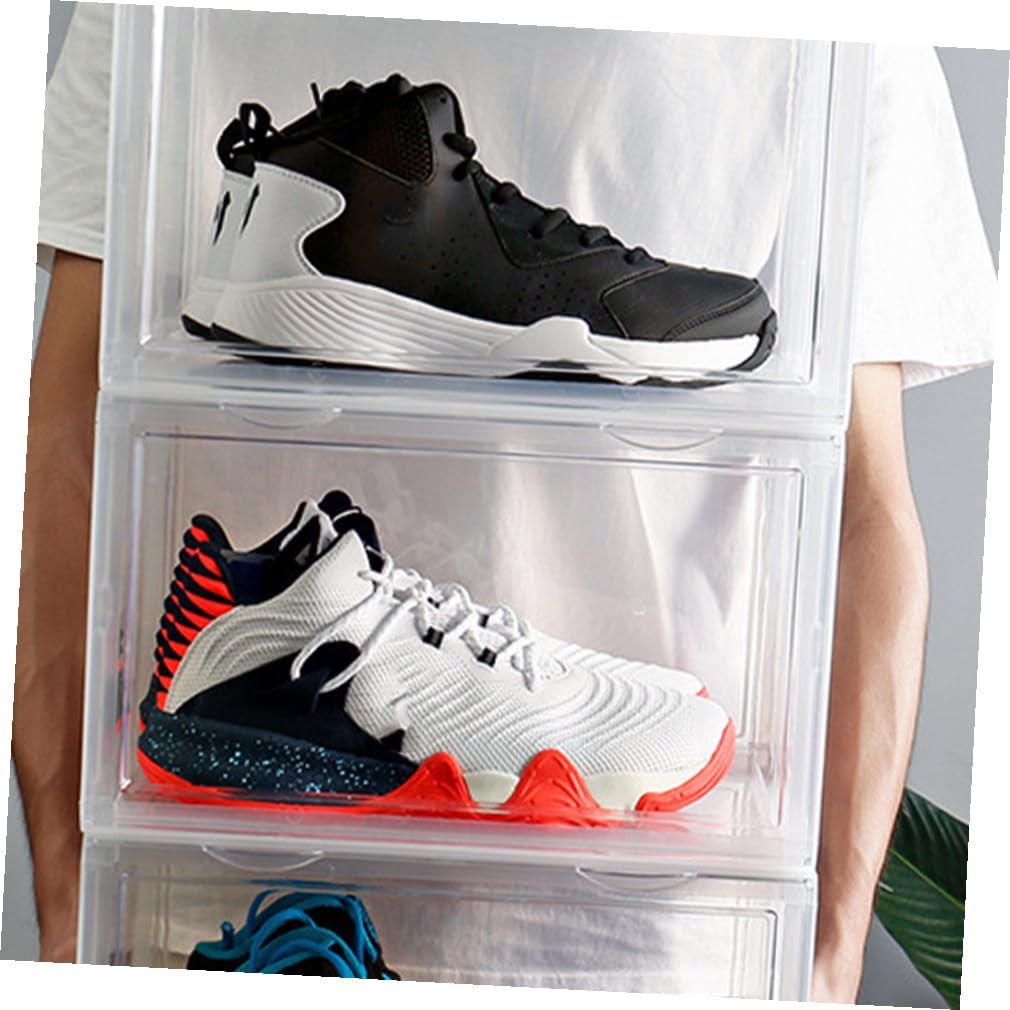Shoe Box with Magnetic Door, Stackable Dustproof Shoe Storage Container for Sneakers and Boots, Plastic Organizer for Home Closet