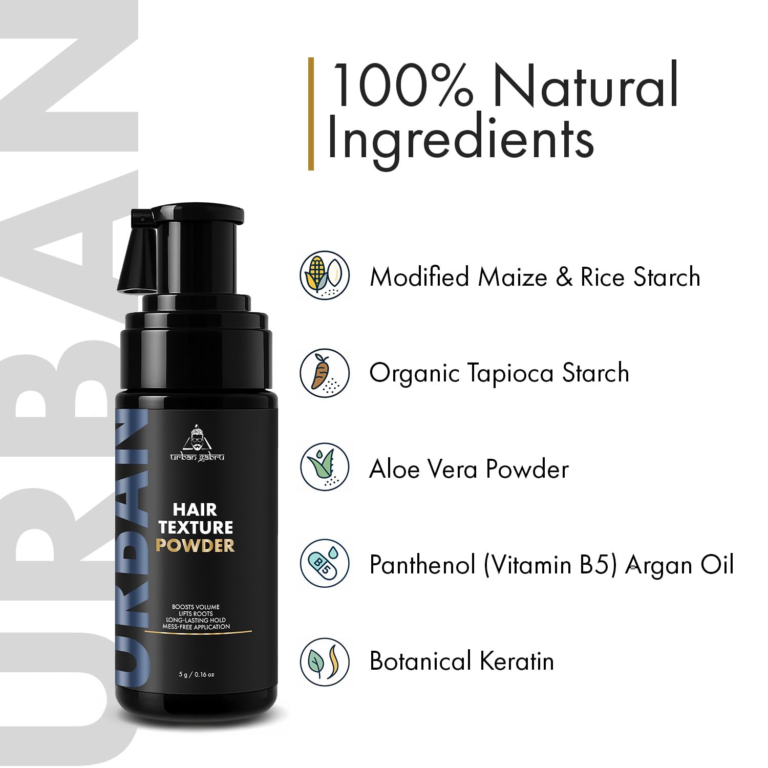 UrbanGabru Hair Texture Powder for Men | 100% Natural Based, Talc-Free Volumizing Styling Powder | Natural Finish, high volume, Strong Hold, No Residue | 5g 3