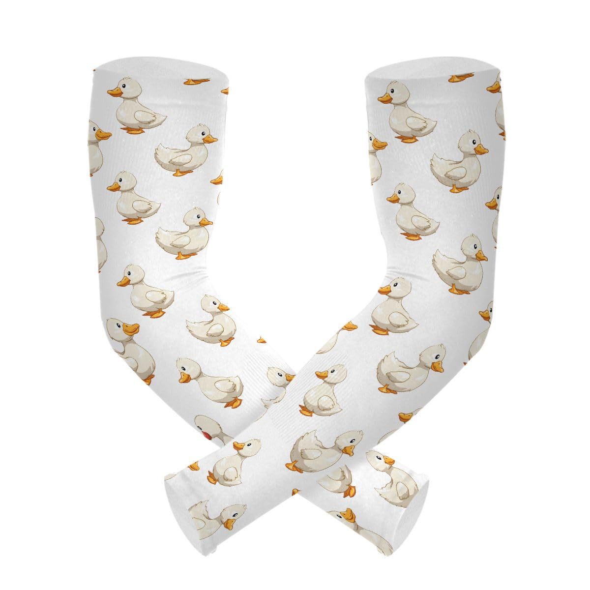 ALAZA Duck on White Cute Gardening Sleeves Cooling Arm Sleeves Sun Protection Thumb Hole Arm Covers for Women Men