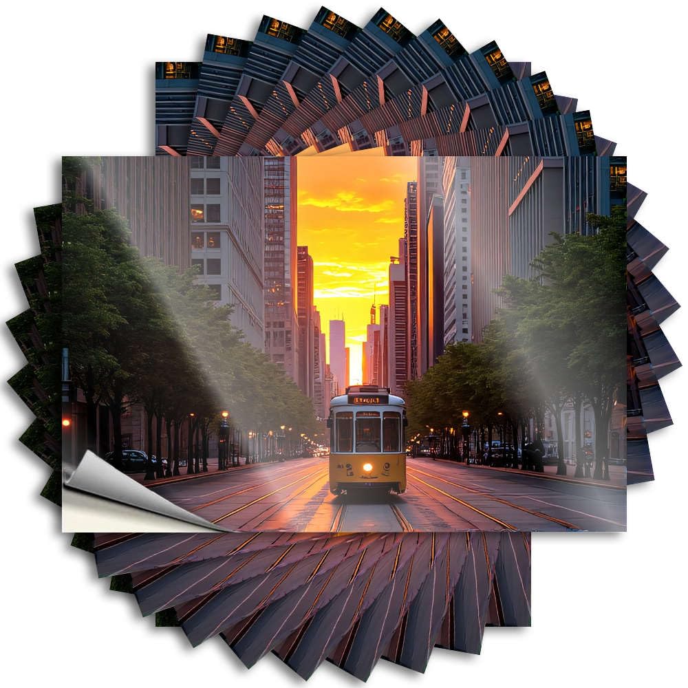 Fzfn Colour Sticker Country Vinyl Sticker | Sunset Tram In City Center. Optical Illusion For Motorcycle Use(12X18cm)