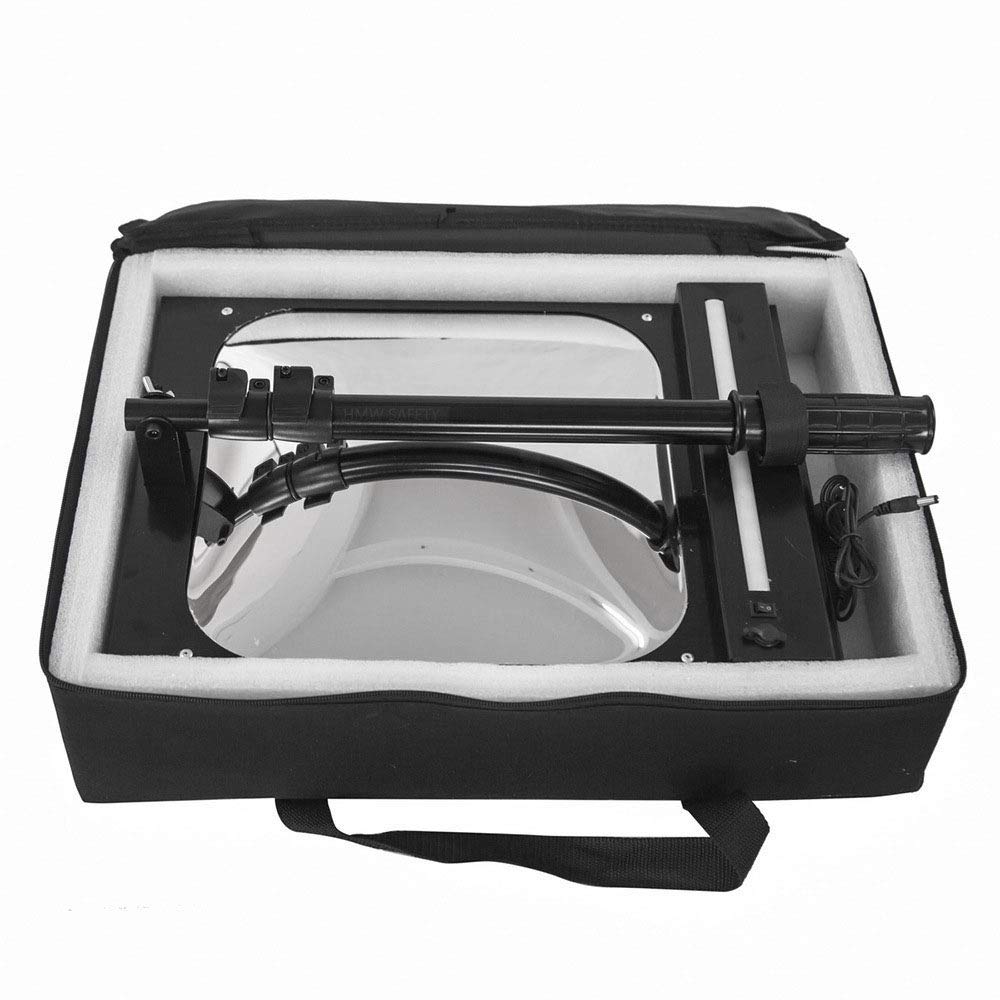 Specchietto da ispezione in metallo robusto su rulli + asta telescopica, con lampada LED, ideale per sicurezza e ispezioni