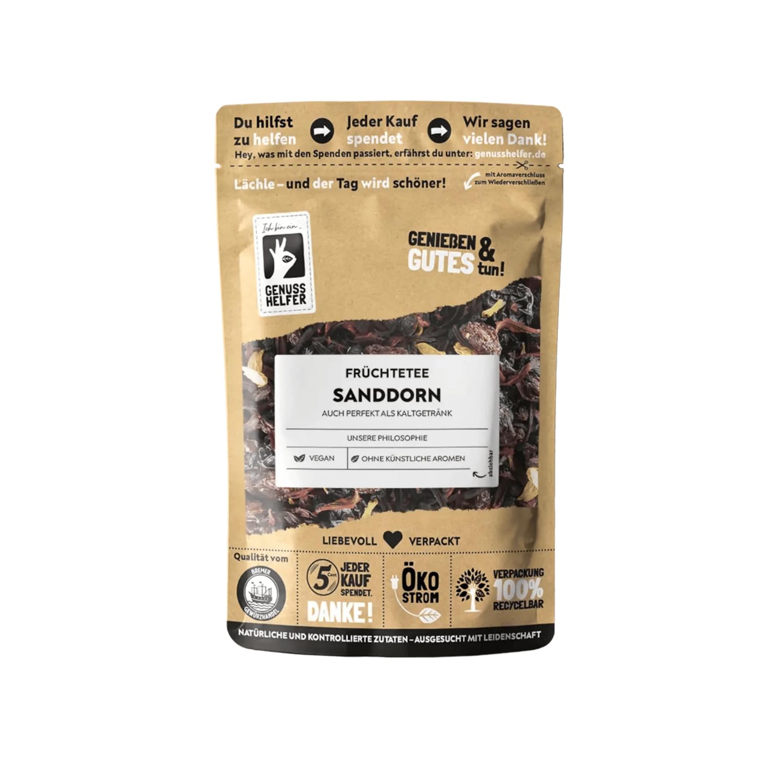 Bremer Gewürzhandel Sanddorn Tee, lose, aromatischer Früchtetee für entspannte Momente, ohne künstliche Zusatzstoffe, 10 x 100g