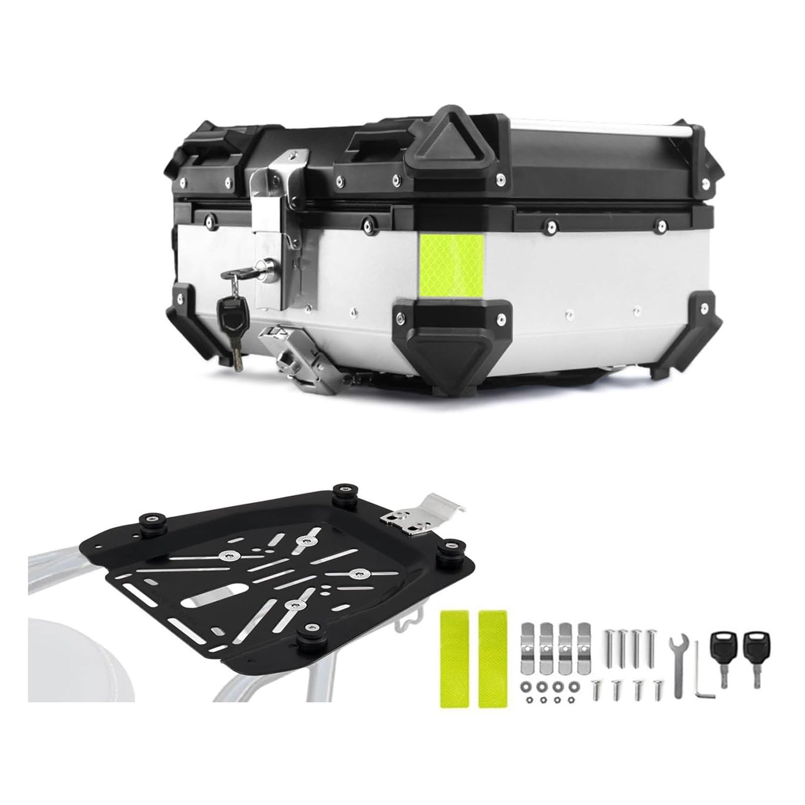 Bauletto posteriore per moto, 28L 36L 45L 55L 65L 80L 100L Baule per moto impermeabile in alluminio universale con serratura di sicurezza per riporre casco e bagagli - Include schienale silver 28L