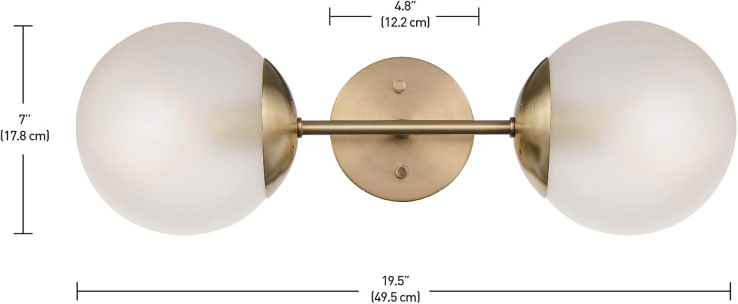 Diagram showing the dimensions of the GLOBE Electric Celestia 2-Light Wall Sconce.