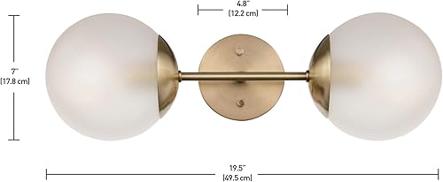 Miniatura 7 de GLOBE Celestia - Aplique eléctrico de pared con 2 luces, latón mate, pantallas de vidrio esmerilado